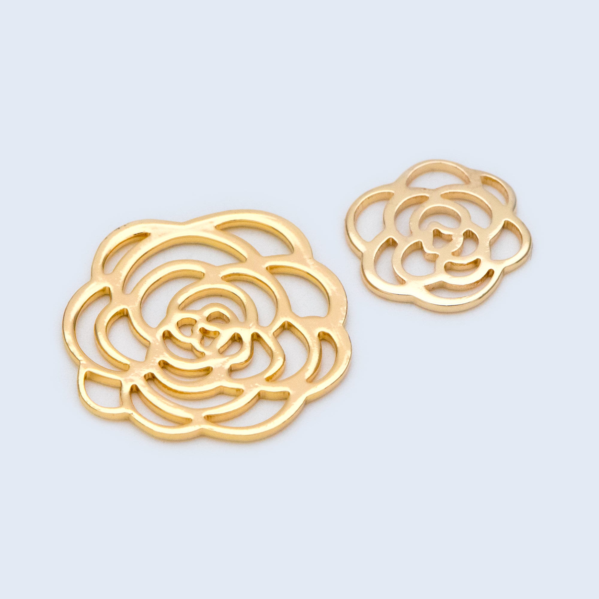 10pcs Gold Hollow Flower Charm Pendants 14/22mm, Real Gold plated Brass Connectors (GB-1487)